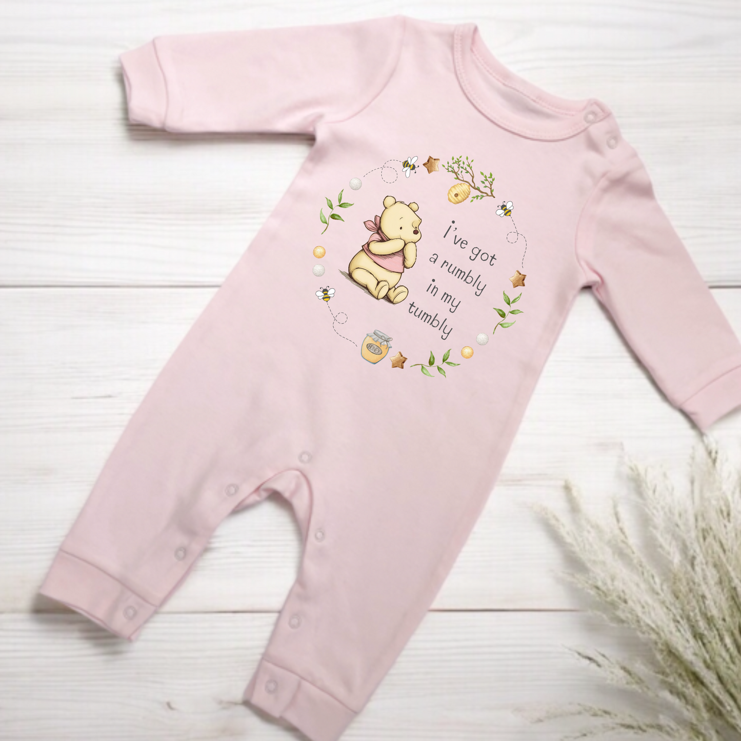 Pooh Bear 'Rumbly in my tumbly' Pink Romper