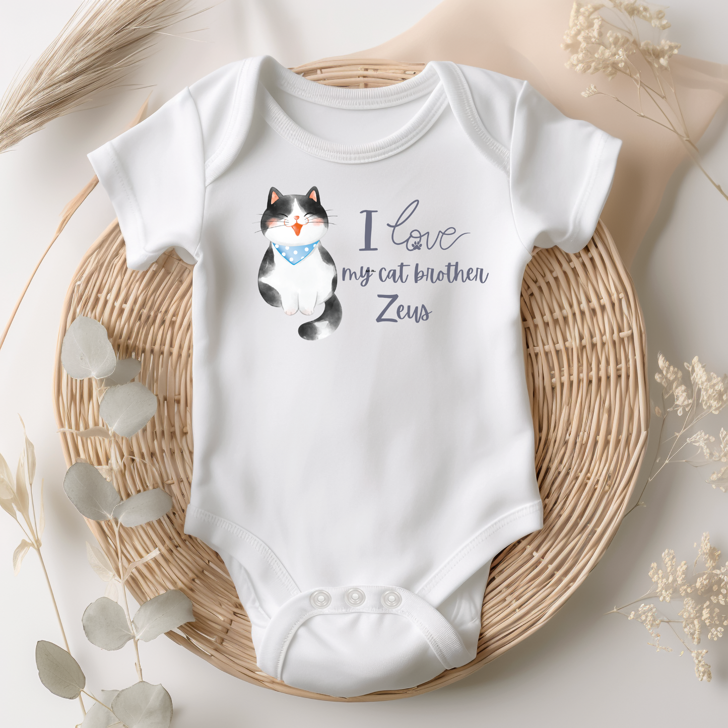 Baby Vest with Cat print - Personalise me