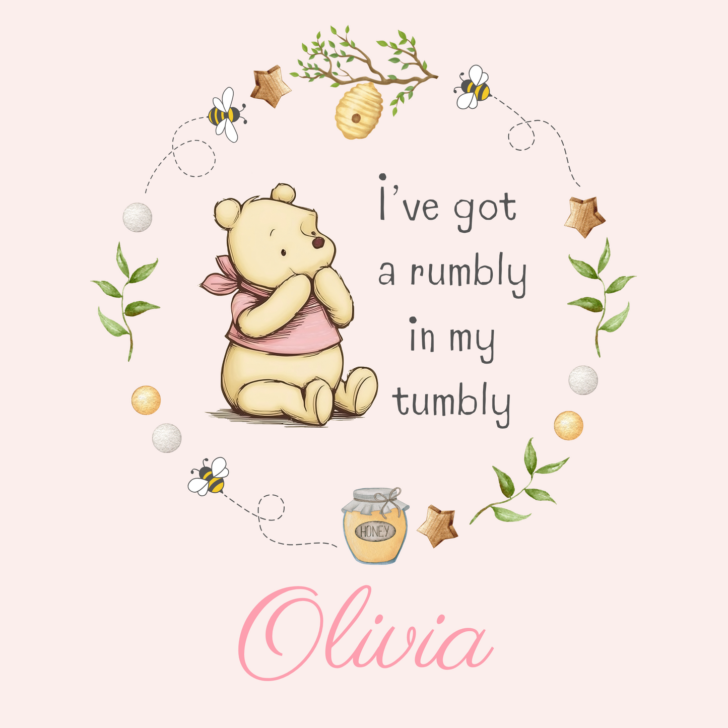 Pooh Bear 'Rumbly in my tumbly' Pink Romper
