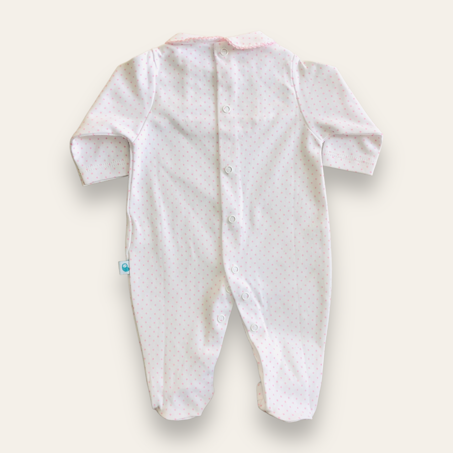 White Sleepsuit with Pink Polka dots