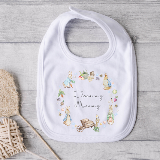 Peter rabbit I love my Mummy / Daddy Bib - Personalise me