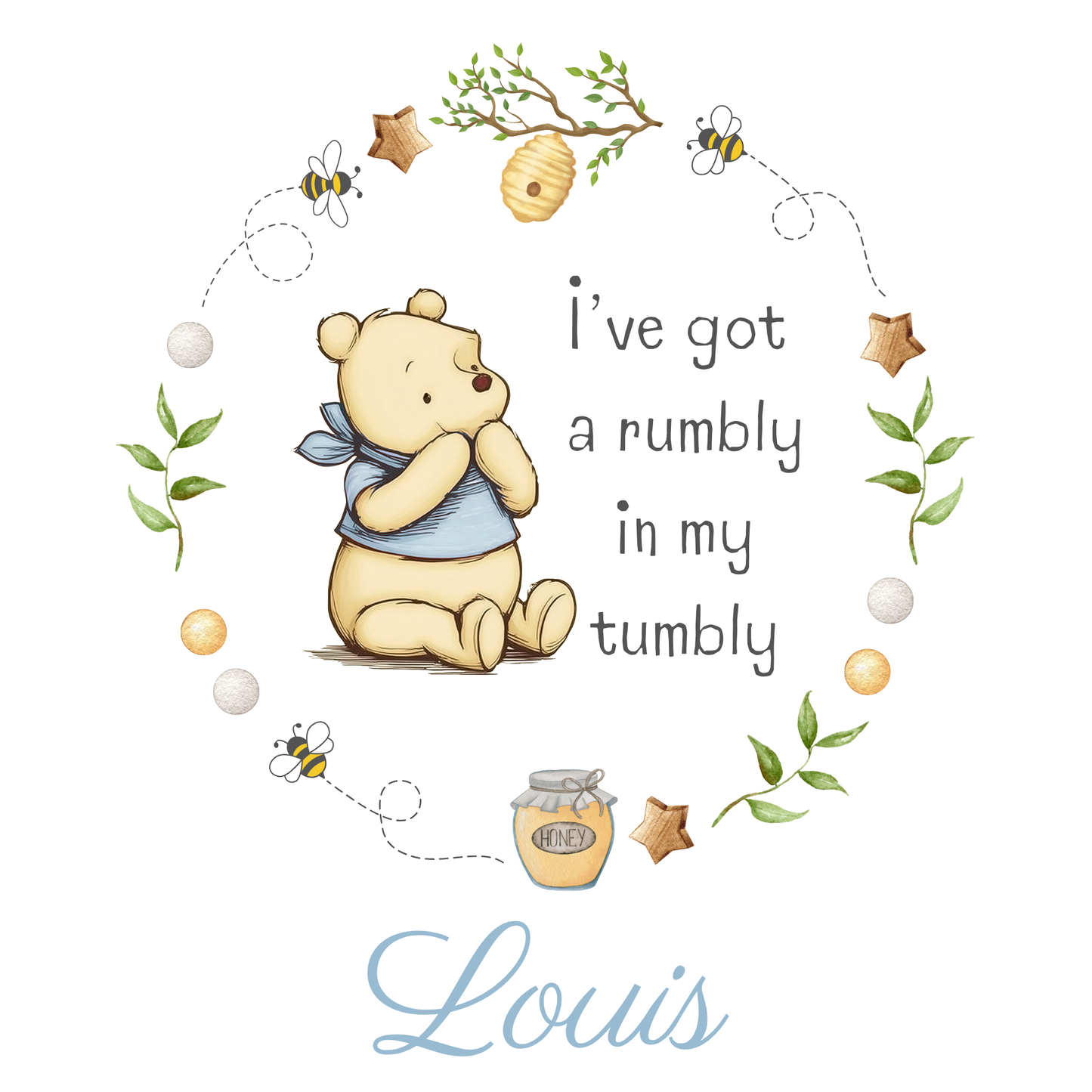 Blue Pooh Bear Bib - Personalise me