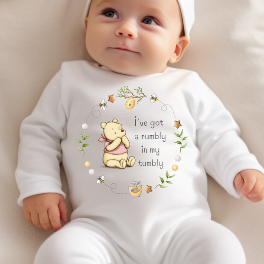 Pink Pooh Bear I've got a rumbly in my tumbly Sleepsuit