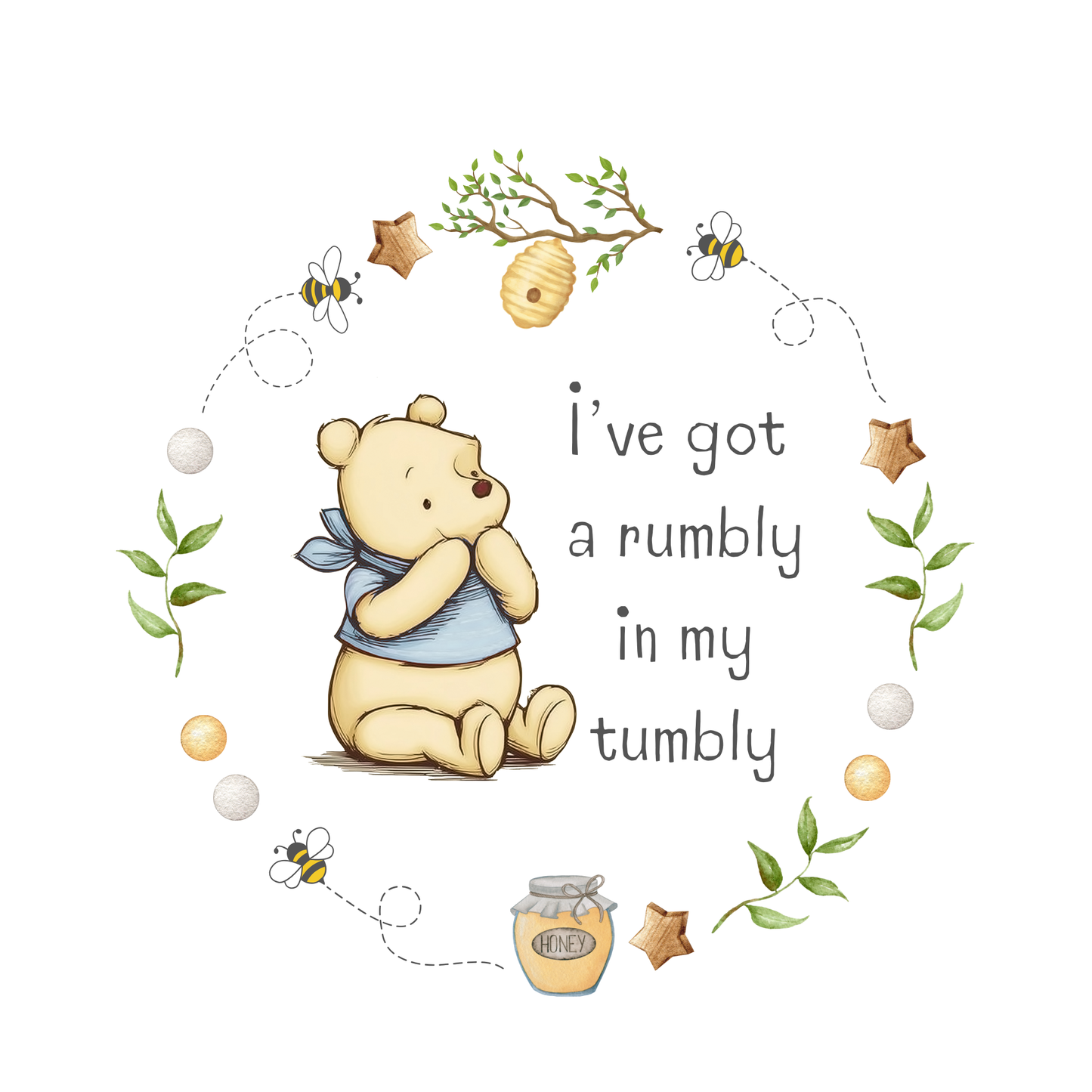 Blue Classic Bear 'I've got a rumbly in my tumbly' Bodysuit