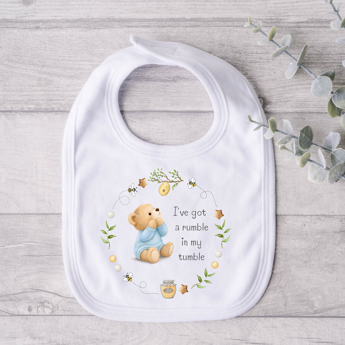 Rumble in My Tumble Bib – Blue