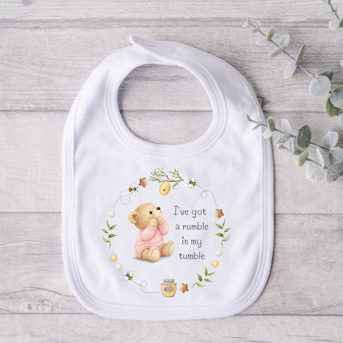 Rumble in My Tumble Bib – Pink