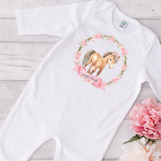 Sleep suit white with pony print - Personalise me