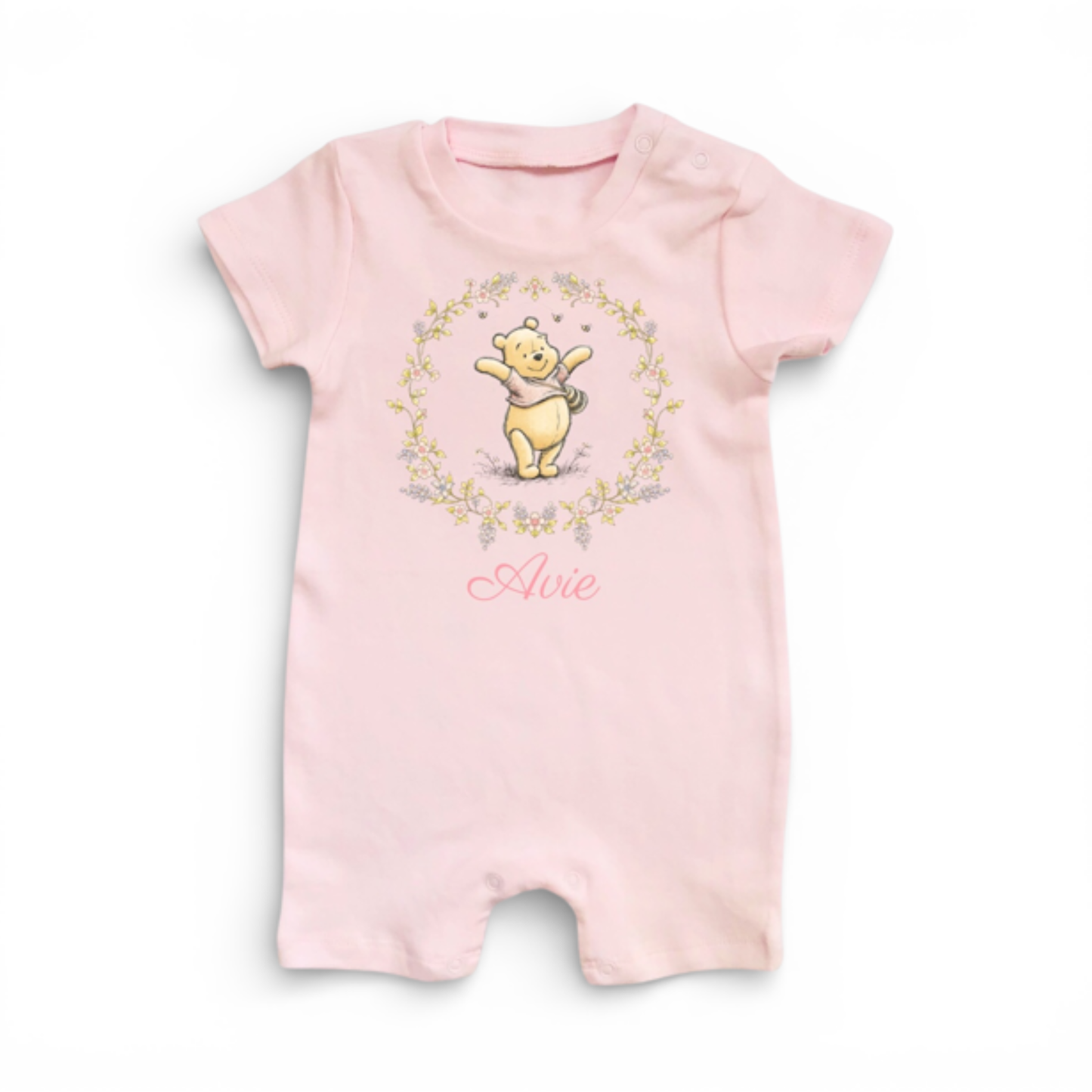 Floral wreath pooh romper - personalise me