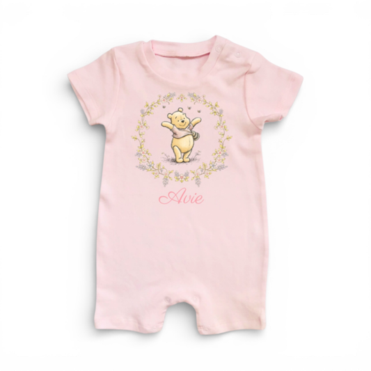Floral wreath pooh romper - personalise me