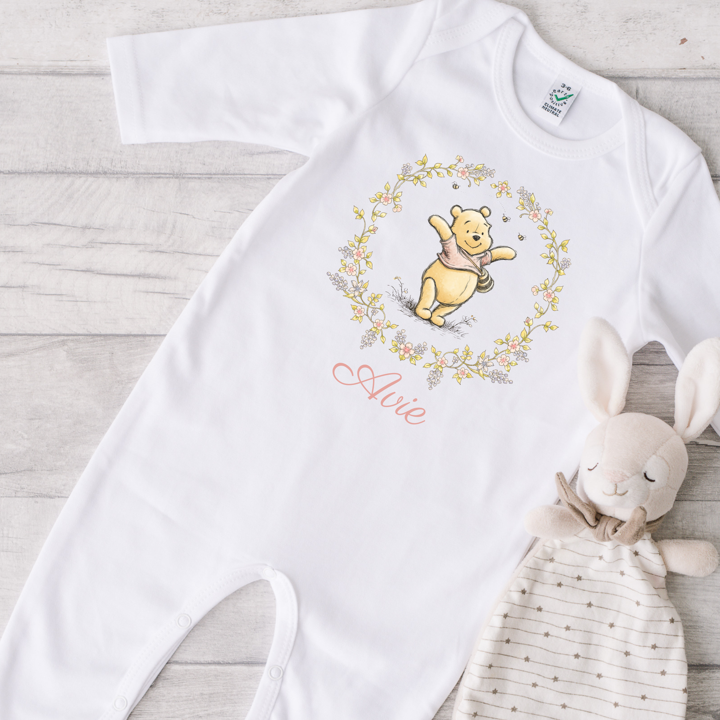 Classic Bear Floral Wreath Sleepsuit - Personalise me