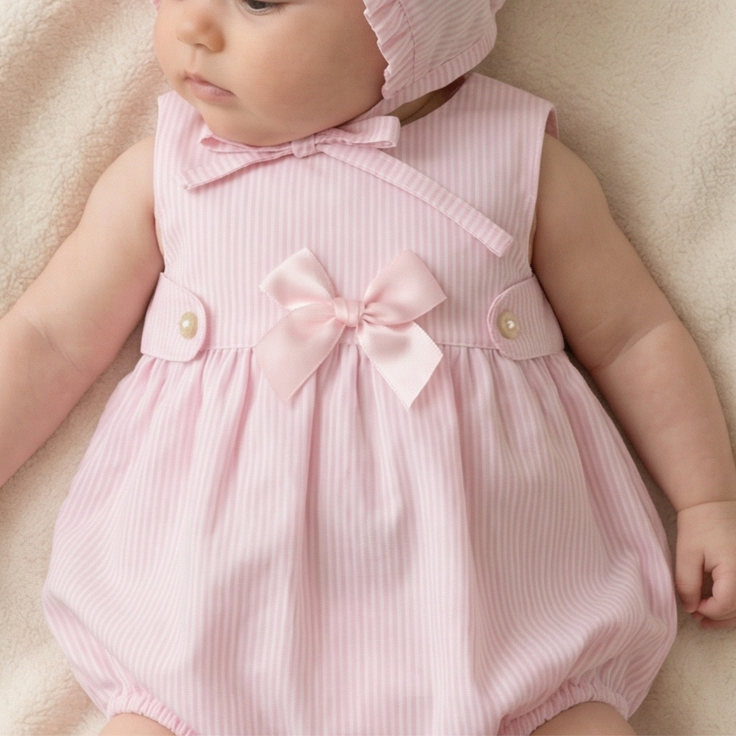 Pink stripe romper and bonnet