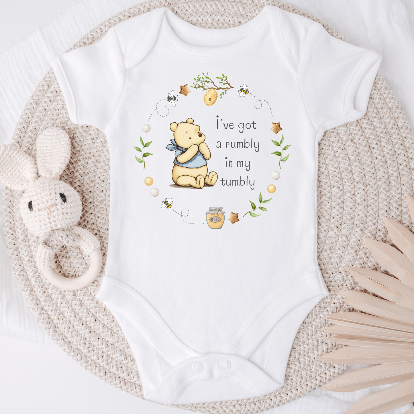 Blue Classic Bear 'I've got a rumbly in my tumbly' Bodysuit