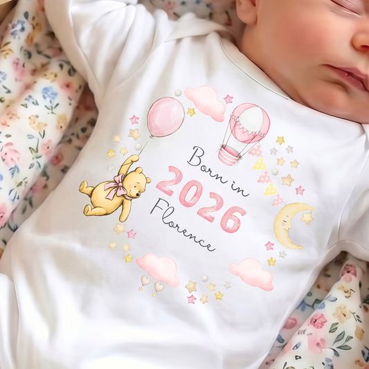 Born in 2026, 2027 Sleepsuit ( pink print ) - Personalise me