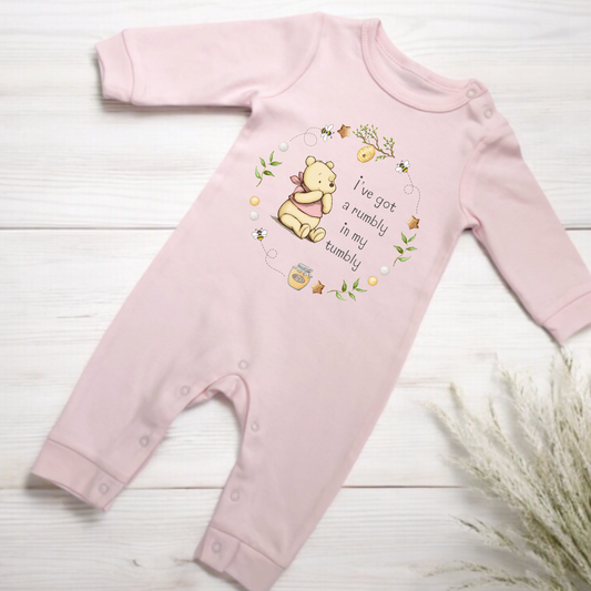 Pooh Bear 'Rumbly in my tumbly' Pink Romper