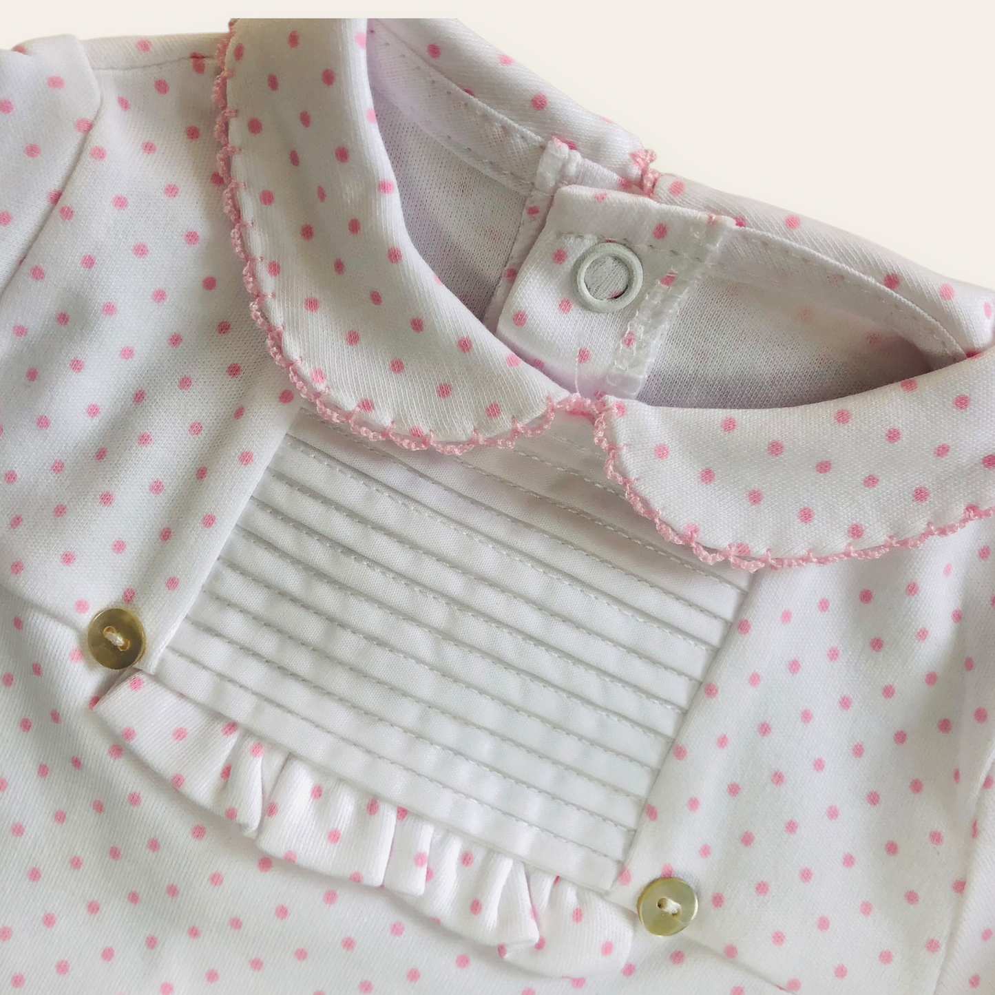 Sleep suit white with Pink Polka dots