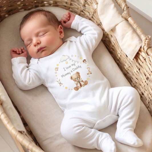 I love my Mummy, Daddy, Grandma personalised Sleepsuit
