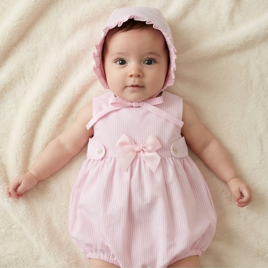 Pink stripe romper and bonnet