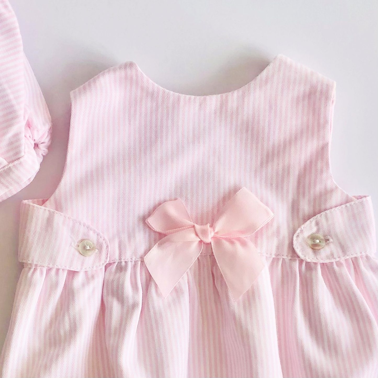 Pink stripe romper and bonnet