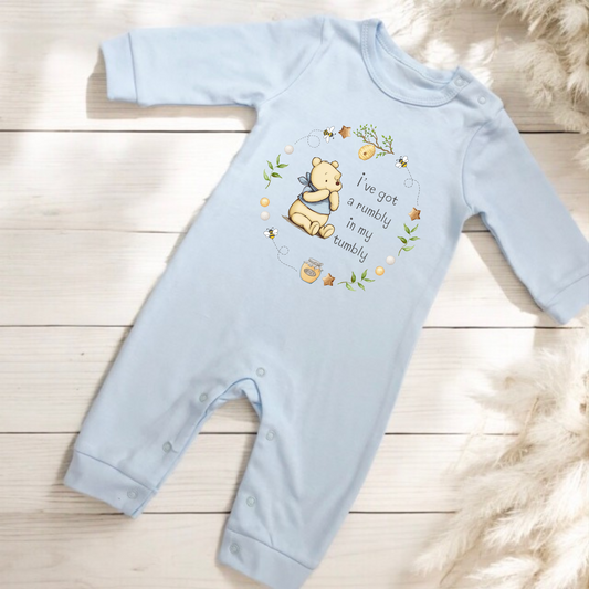 Pooh Bear 'Rumbly in my tumbly' Blue Romper