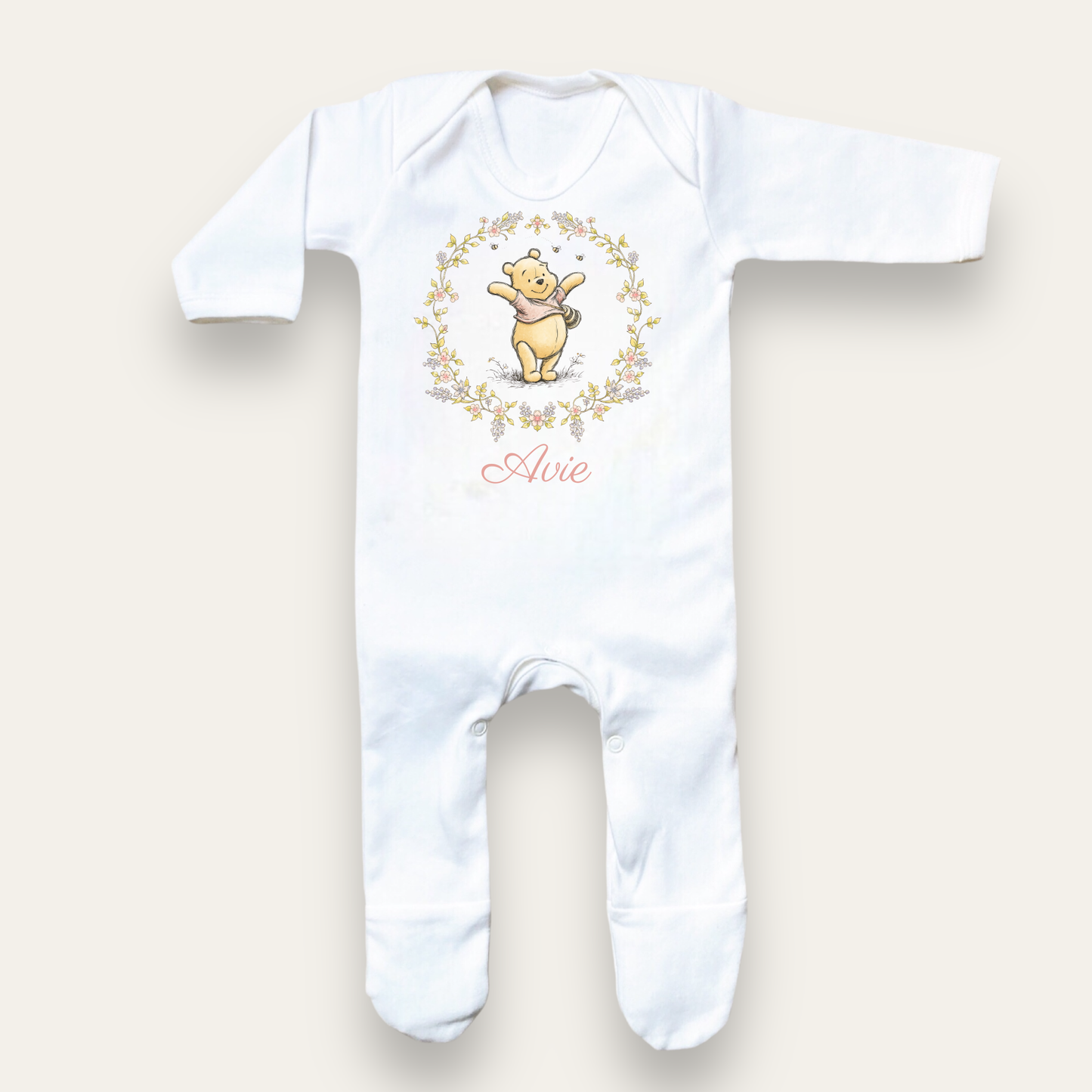 Classic Bear Floral Wreath Sleepsuit - Personalise me