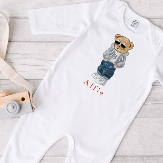 Preppy Bear Sleep suit - Personalise me