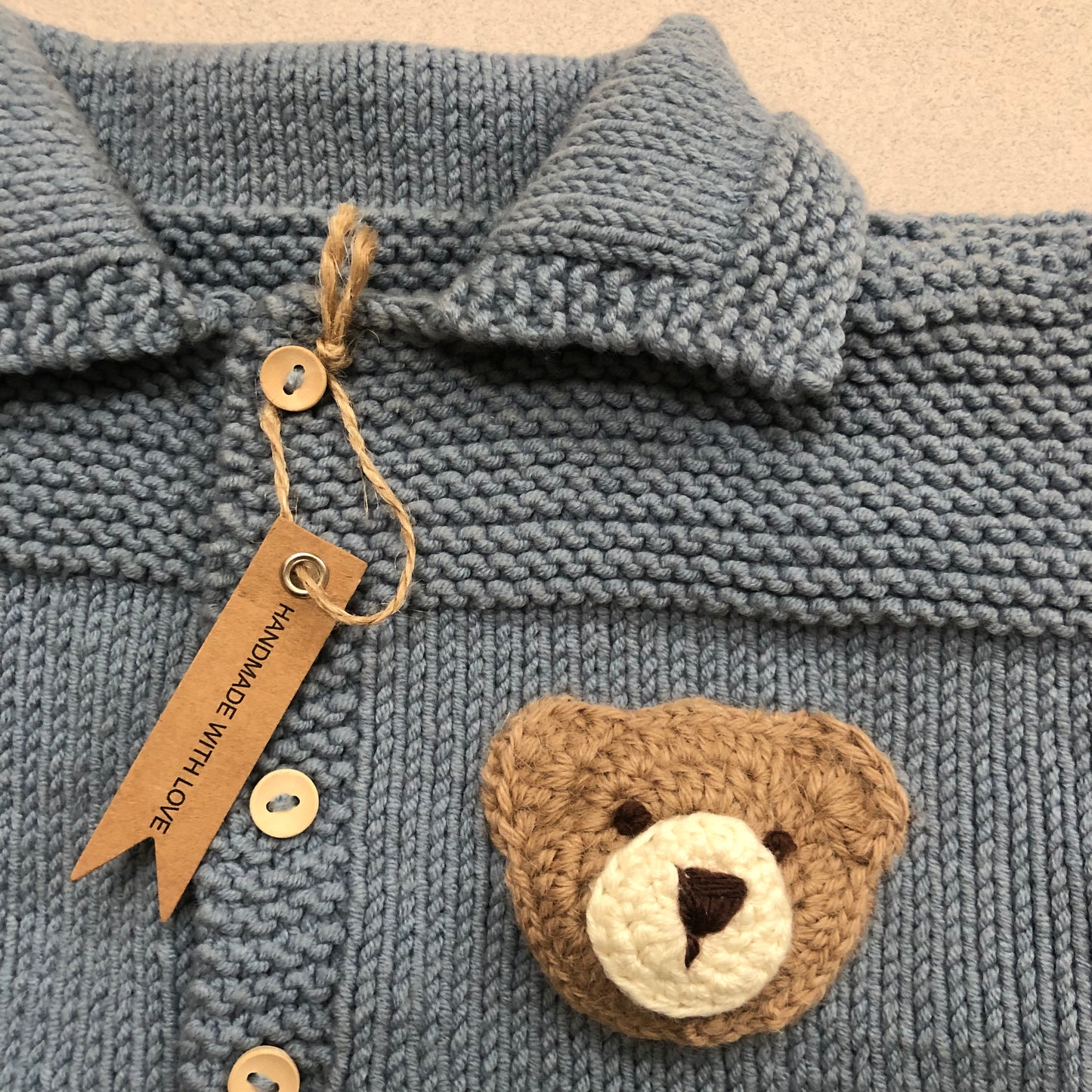 Hand Knit Teddy Baby Cardigan -Personalise me