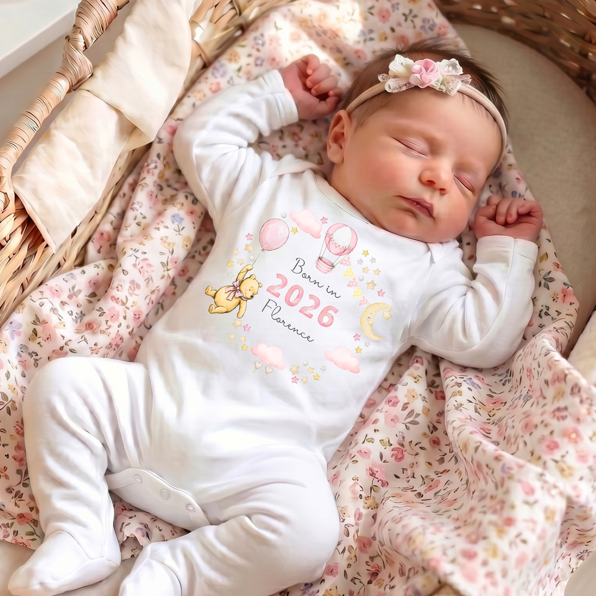 Born in 2026, 2027 Sleepsuit ( pink print ) - Personalise me