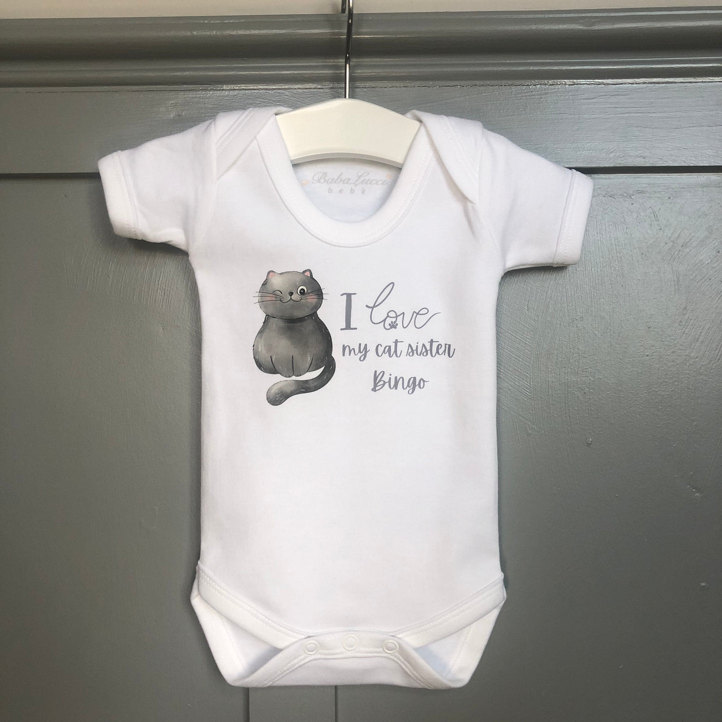 Baby Vest with Cat print - Personalise me