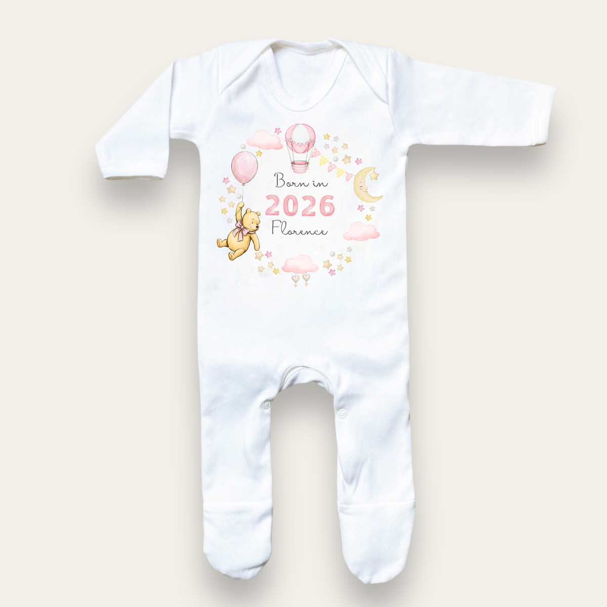 Born in 2026, 2027 Sleepsuit ( pink print ) - Personalise me