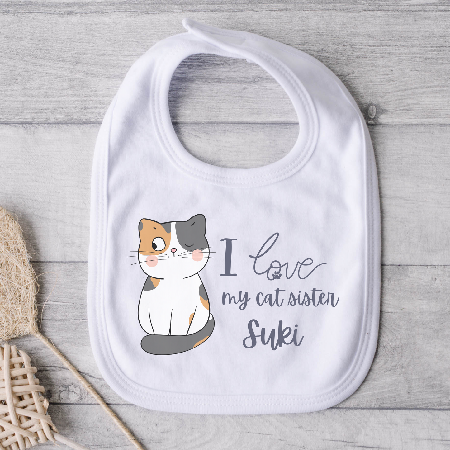 Bib with cat print - Personalise me