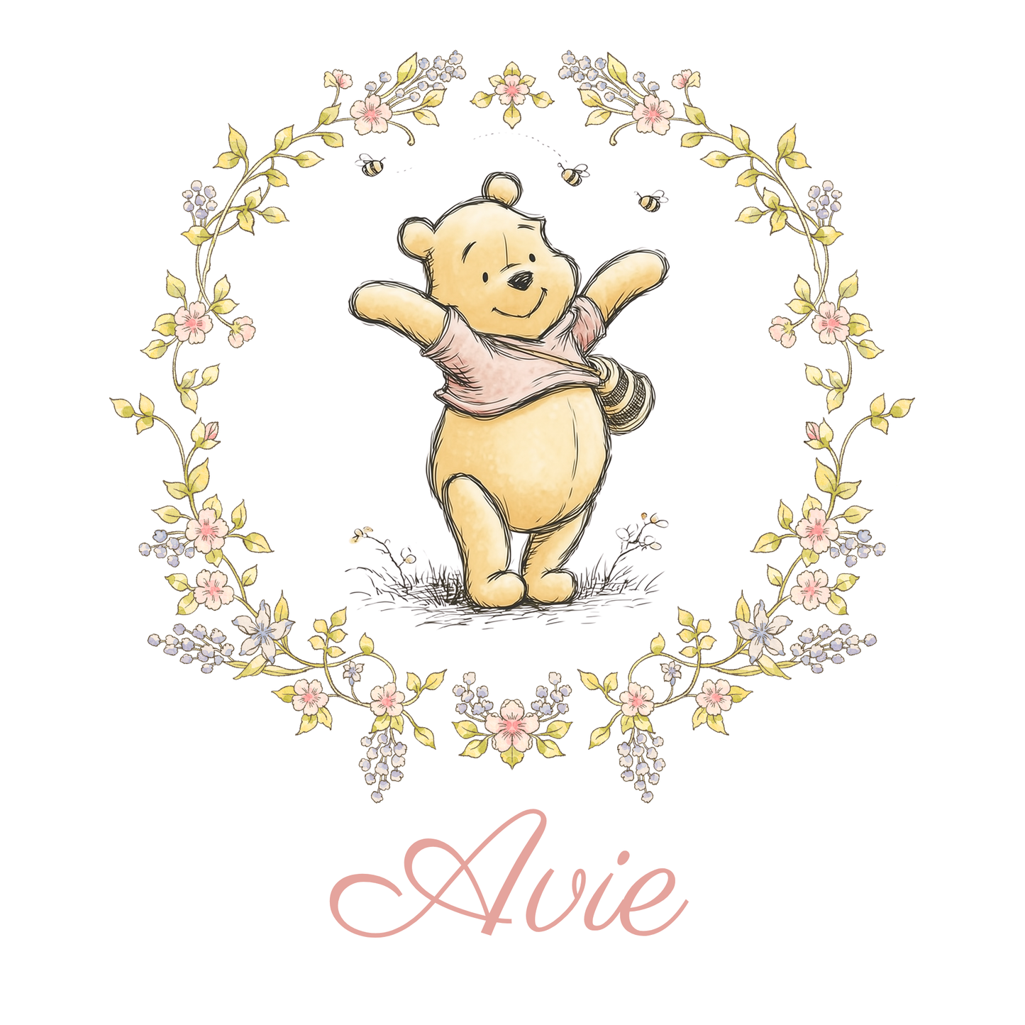 Classic Bear Floral Wreath Sleepsuit - Personalise me