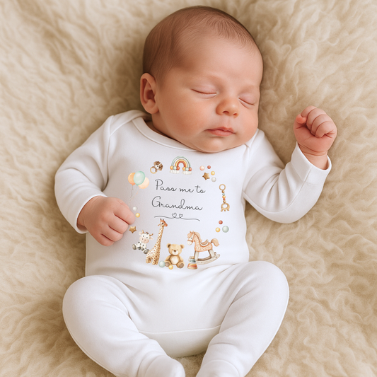 Pass me to- Grandma, Grandad, Auntie Sleepsuit - Personalise me