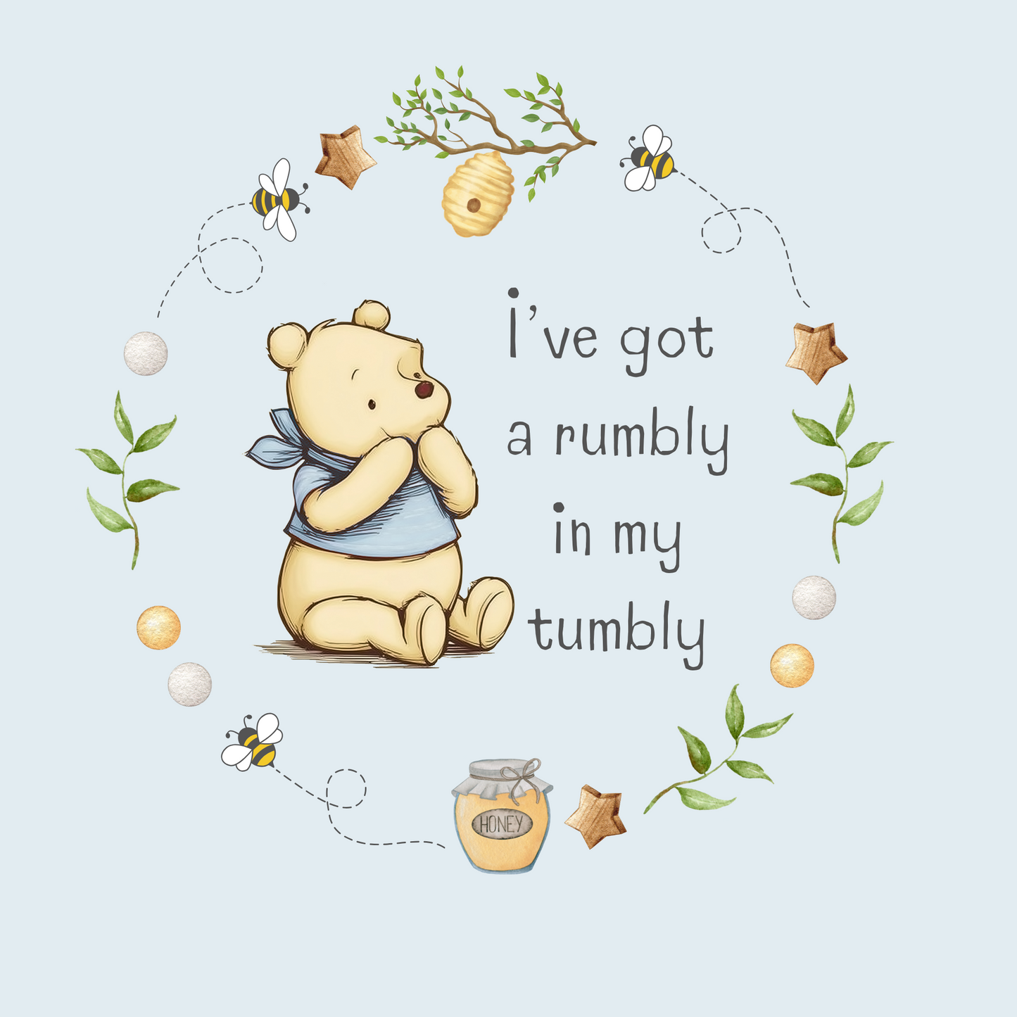 Pooh Bear 'Rumbly in my tumbly' Blue Romper