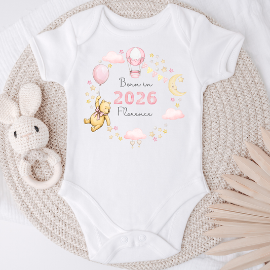 Pink Pooh Born in 2026, 2027 Bodysuit - Personalise me