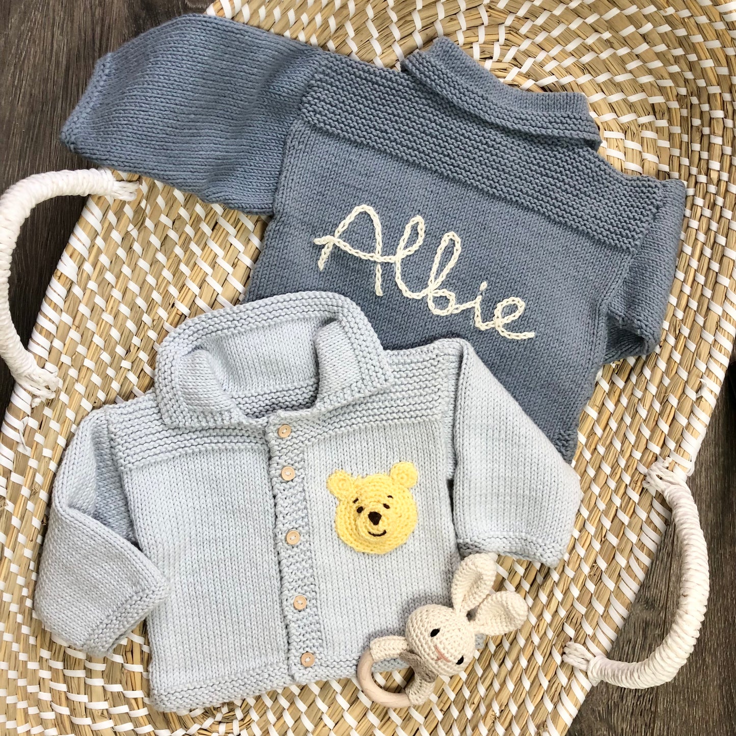 Hand Knit Pooh Bear Cardigan -Personalise me