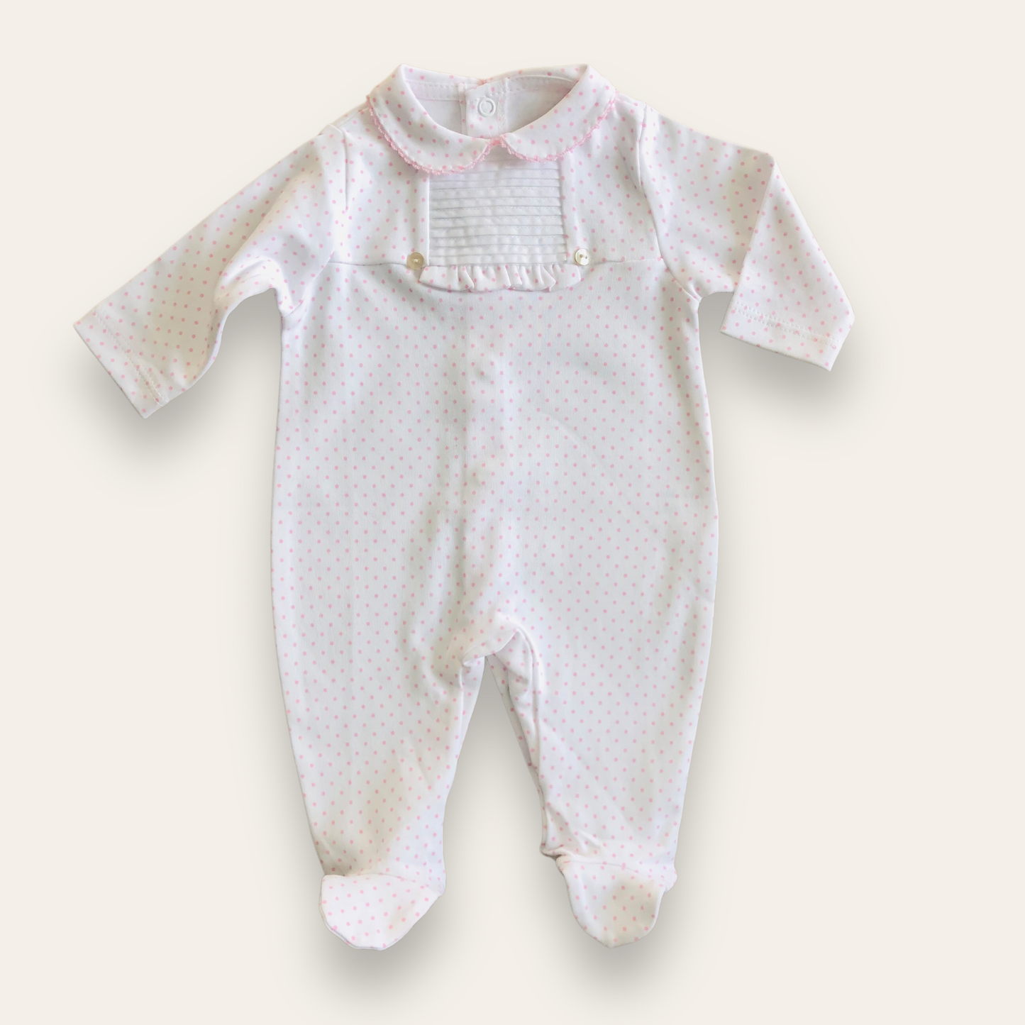 Sleep suit white with Pink Polka dots