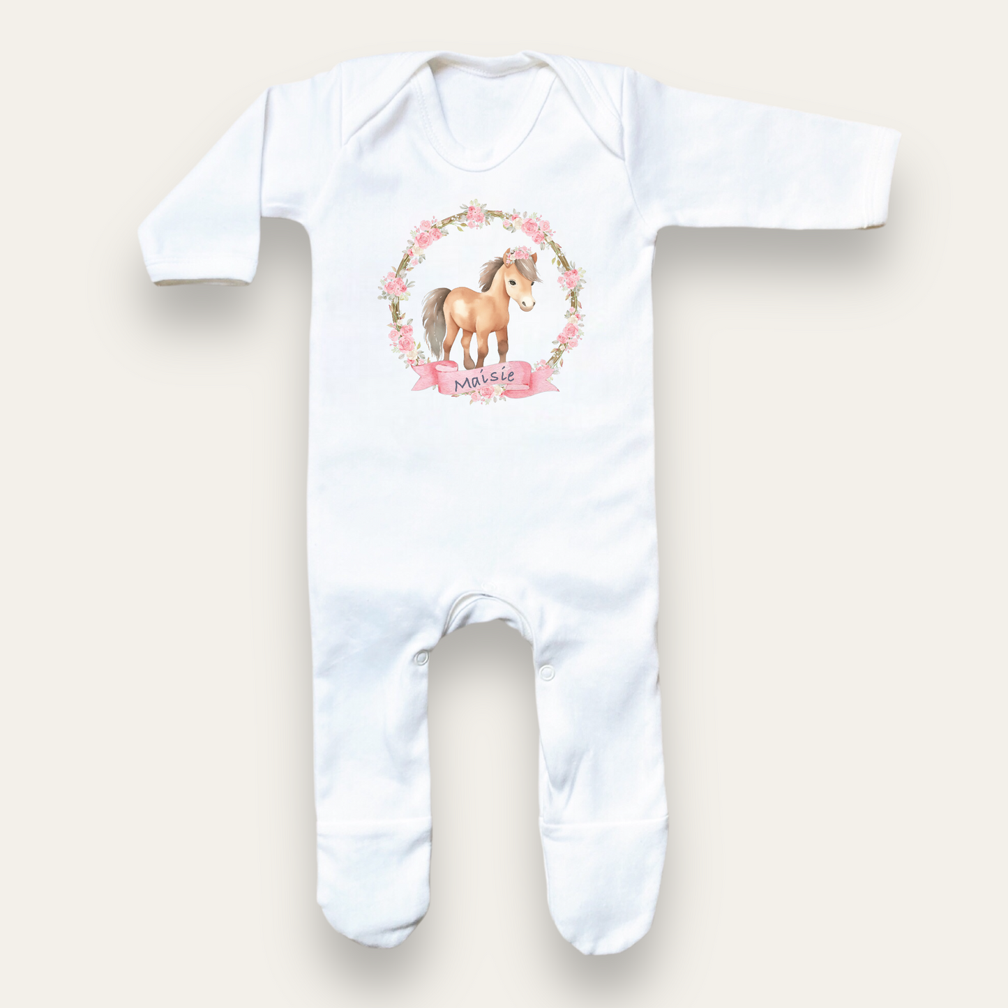 Sleep suit white with pony print - Personalise me