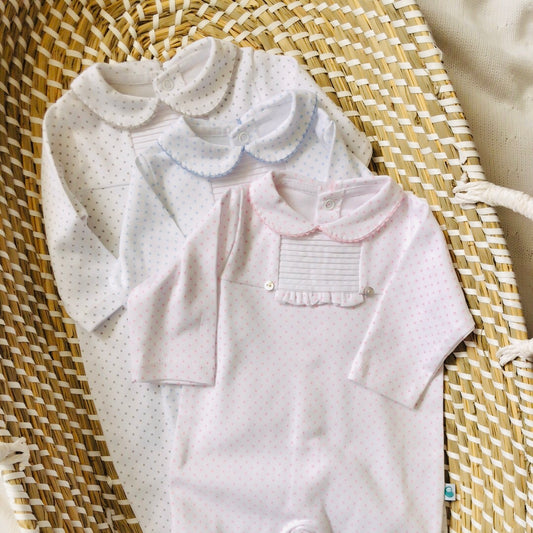 Sleep suit white with Pink Polka dots