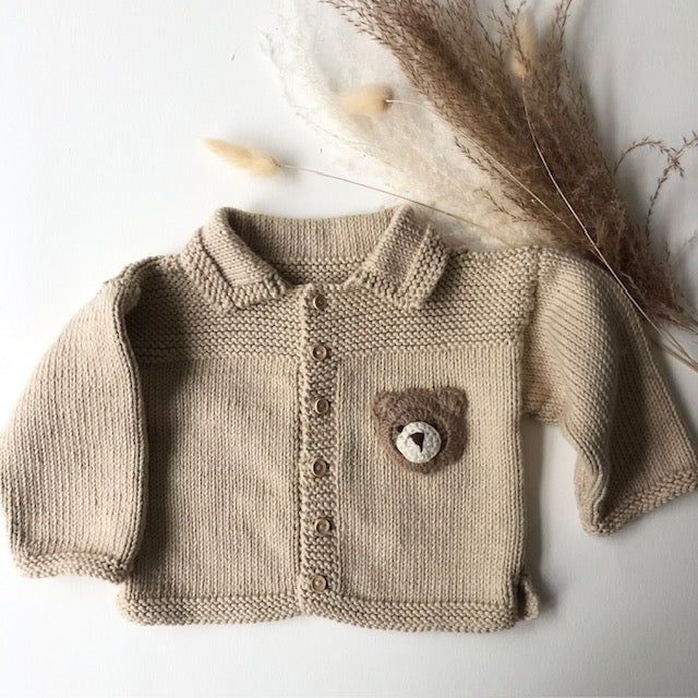 Hand Knit Teddy Baby Cardigan -Personalise me