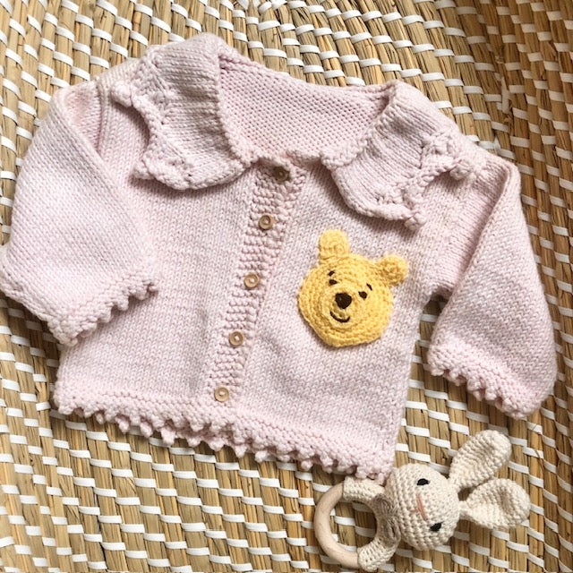 Pink Hand Knit Pooh Bear Cardigan -Personalise me