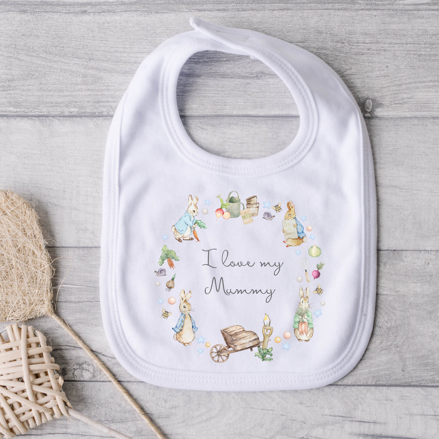 Peter rabbit I love my Mummy / Daddy Bib - Personalise me