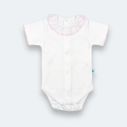 Portuguese bodysuit with pink frill collar