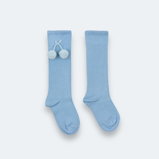 Long blue pom pom socks