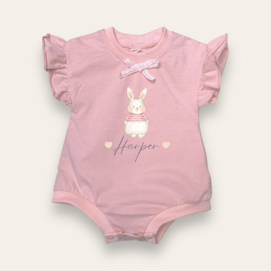 Girls bubble romper with bunny print (optional personalisation)