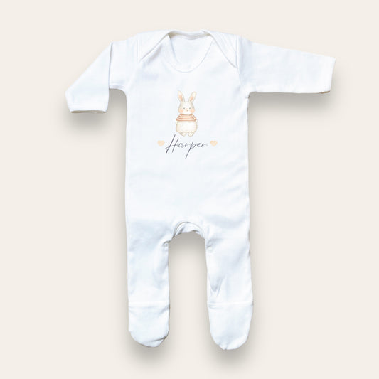 Bunny rabbit white sleepsuit (optional personalisation)