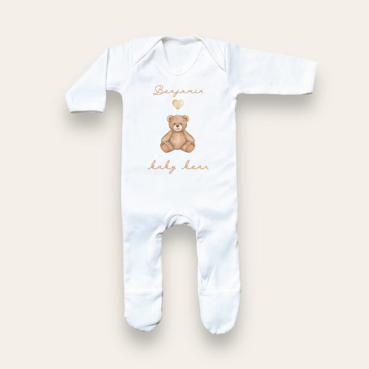 Teddy bear white sleepsuit (optional personalisation)