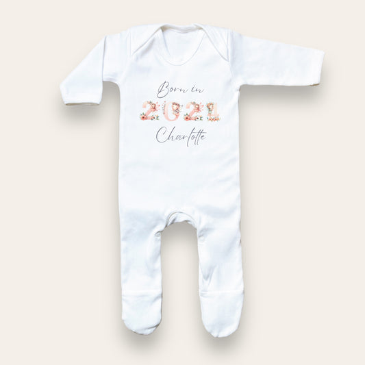 Born in 2024 fairy white sleepsuit (optional personalisation)