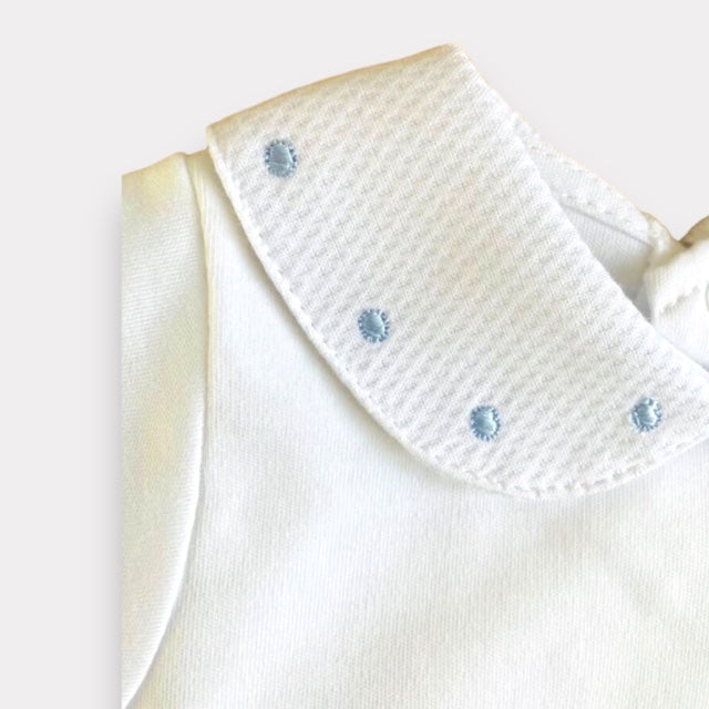 Portuguese bodysuit with blue spot embroidered collar