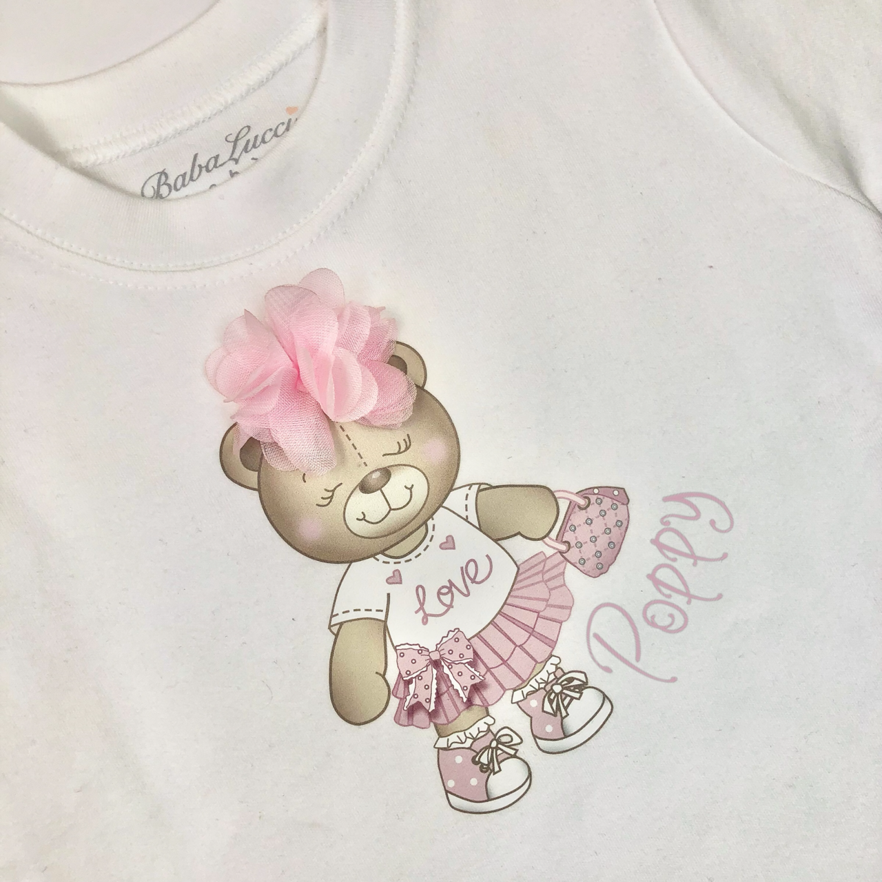 Baby Girl Outfit - Personalised Bear T-shirt & Pink Jogger set