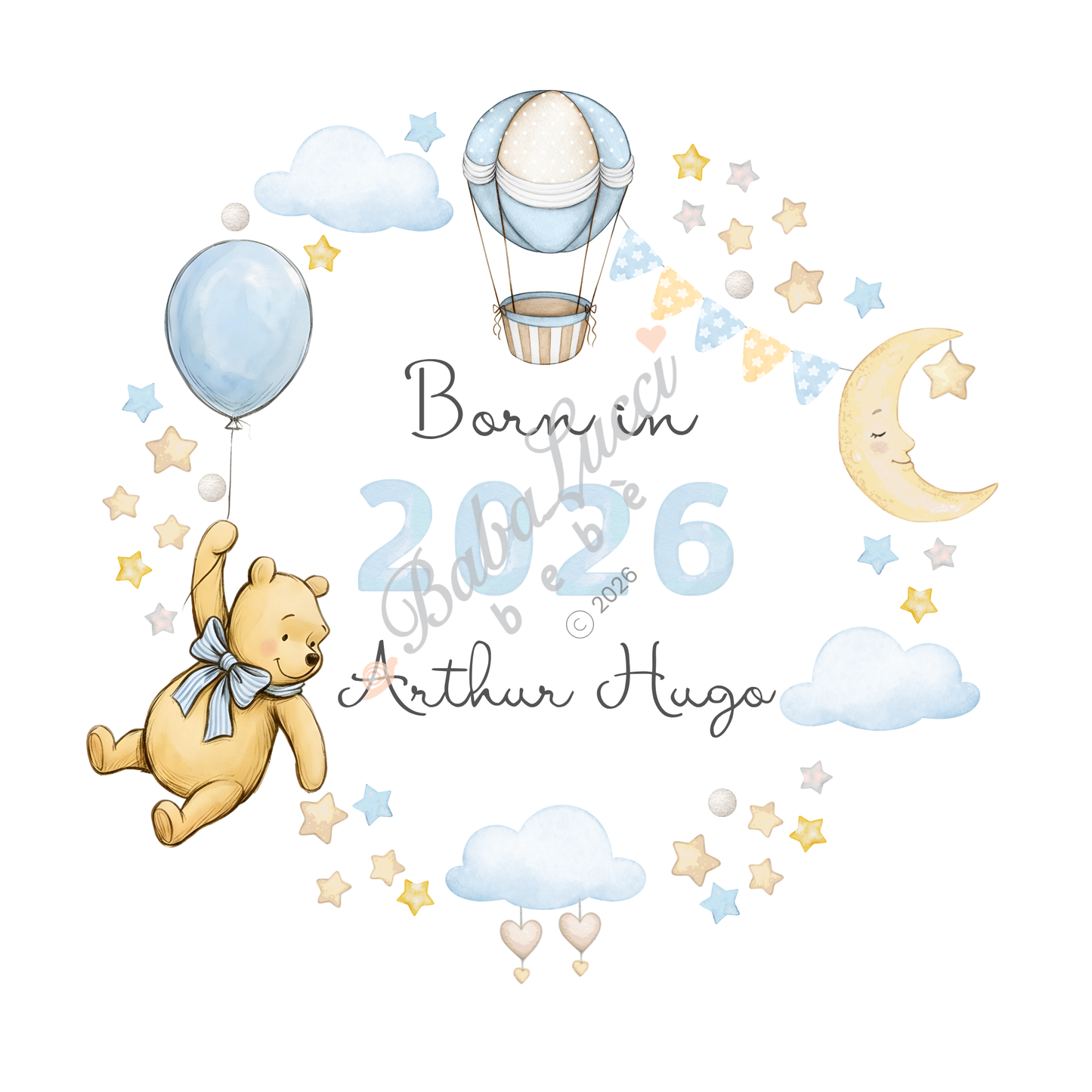 Blue Pooh Born in 2026, 2027 Bodysuit - Personalise me